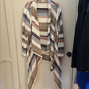 Striped Open Front Cardigan Sweater